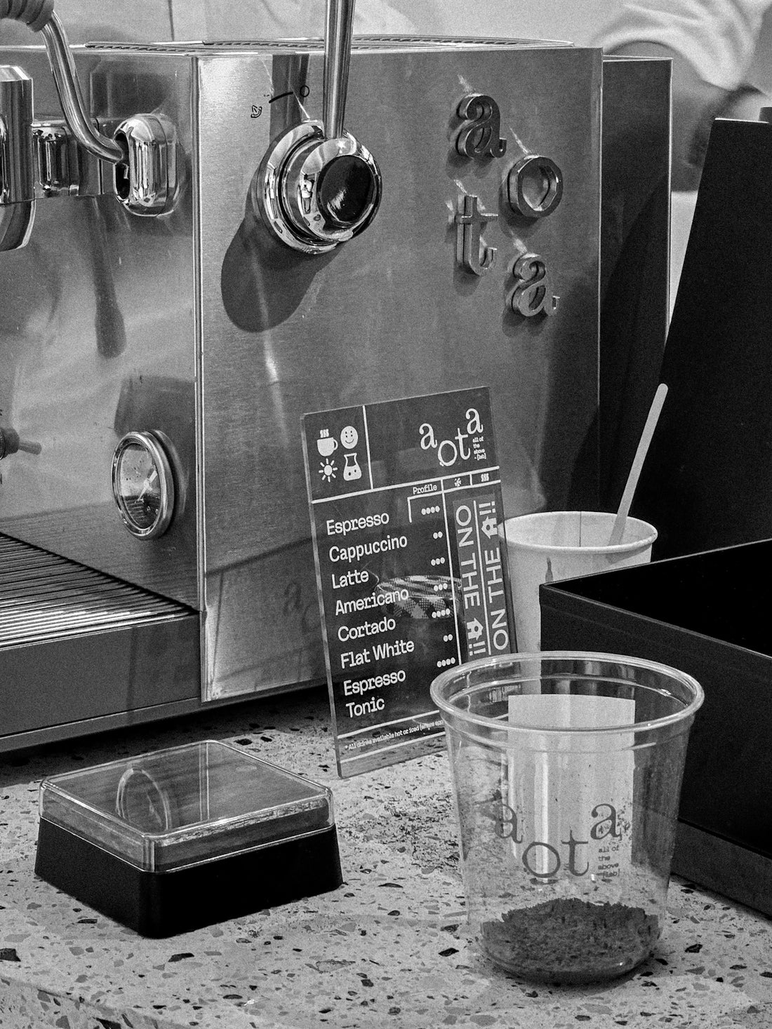 Espresso machine with coffee menu and cup