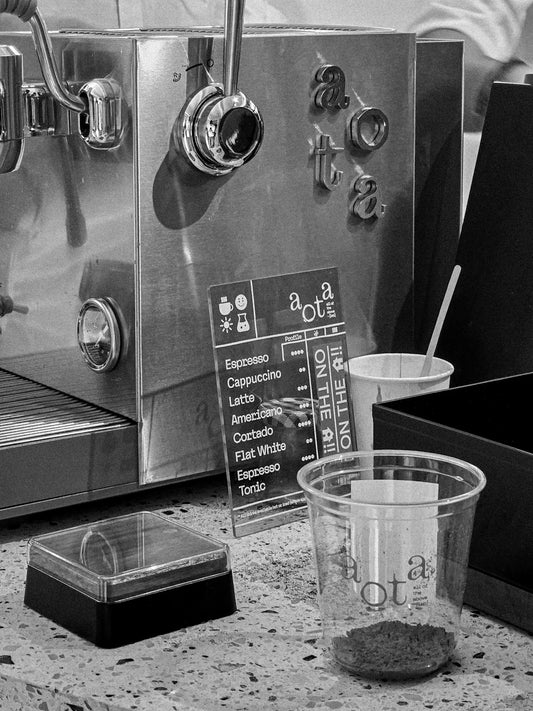 Espresso machine with coffee menu and cup